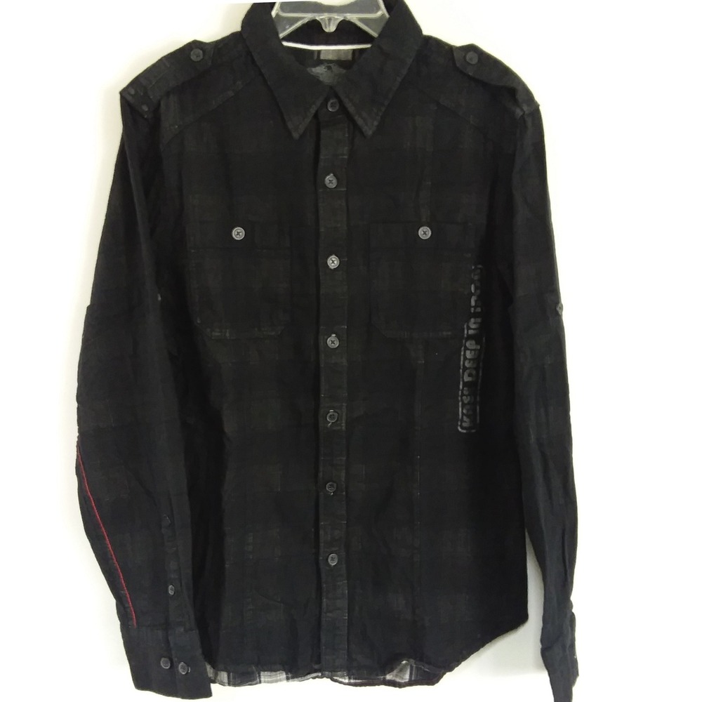 Harley Davidson Mens Lg Black Plaid Western Button Down Shirt‎ Knee Deep in Iron